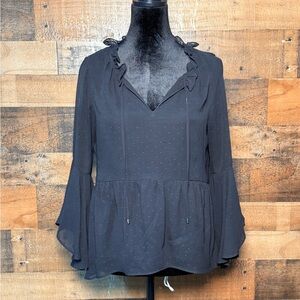White House Black Market Women’s Black Ruffled Blouse Size 4 EH 127